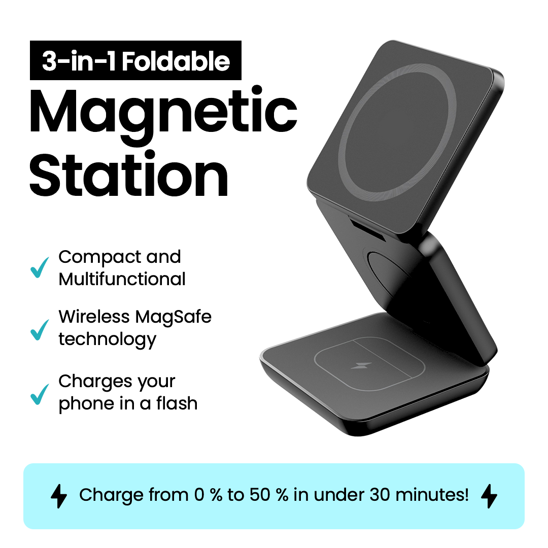 Suggestion


3-in-1 foldable magnetic station with wireless charging capabilities on a white background