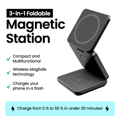 Suggestion


3-in-1 foldable magnetic station with wireless charging capabilities on a white background